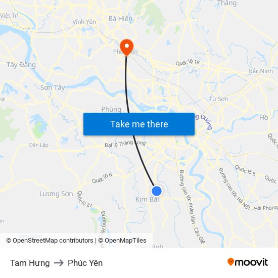 Tam Hưng to Phúc Yên map