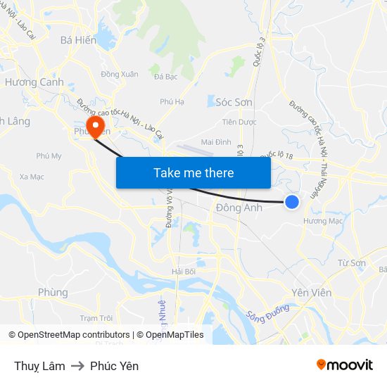 Thuỵ Lâm to Phúc Yên map