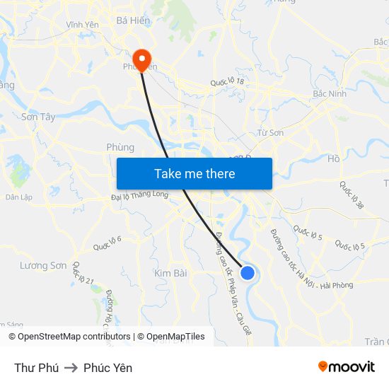 Thư Phú to Phúc Yên map