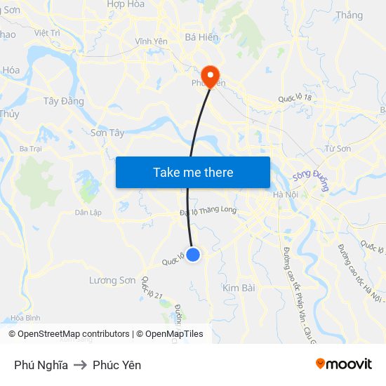 Phú Nghĩa to Phúc Yên map