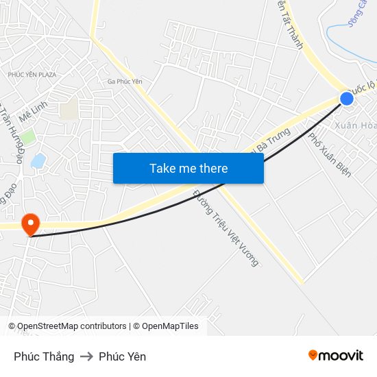 Phúc Thắng to Phúc Yên map