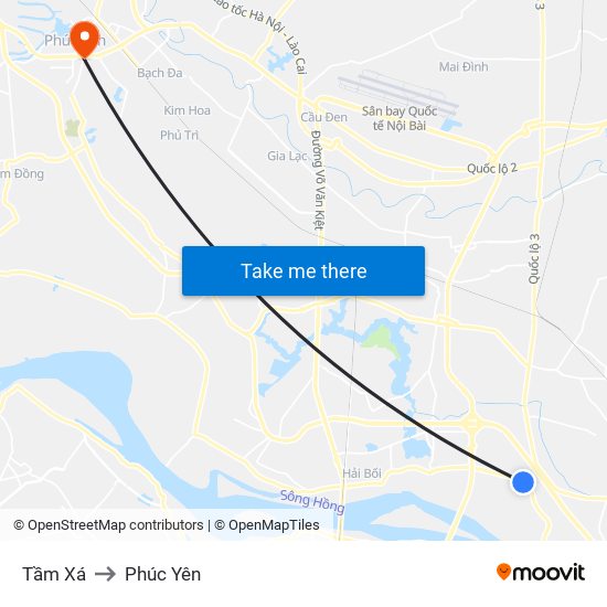 Tầm Xá to Phúc Yên map