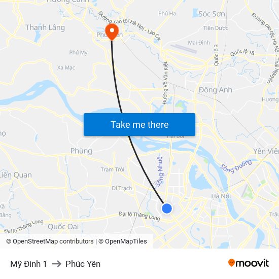 Mỹ Đình 1 to Phúc Yên map