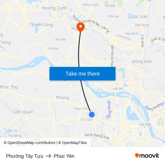 Phường Tây Tựu to Phúc Yên map