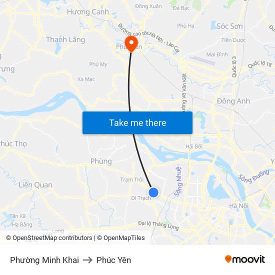 Phường Minh Khai to Phúc Yên map