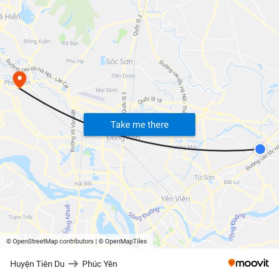 Huyện Tiên Du to Phúc Yên map