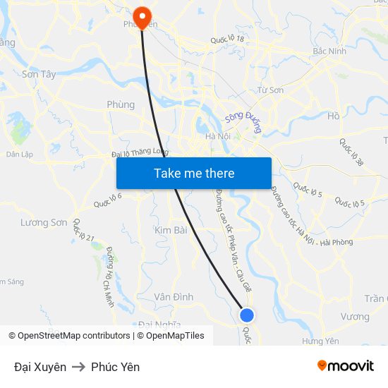 Đại Xuyên to Phúc Yên map