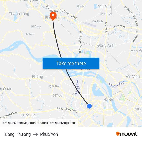 Láng Thượng to Phúc Yên map