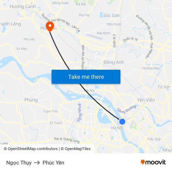 Ngọc Thụy to Phúc Yên map