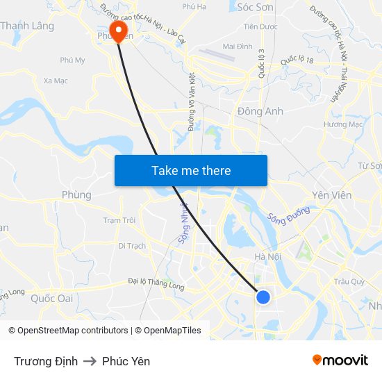 Trương Định to Phúc Yên map