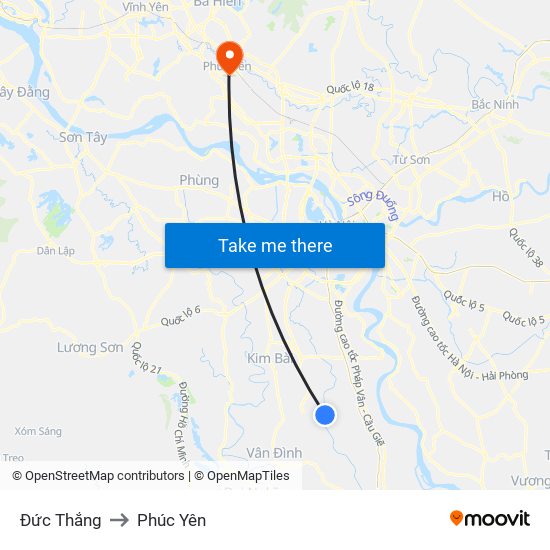 Đức Thắng to Phúc Yên map