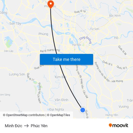 Minh Đức to Phúc Yên map