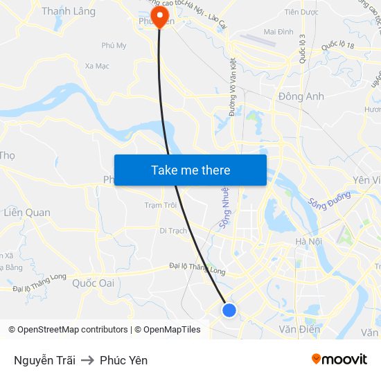 Nguyễn Trãi to Phúc Yên map