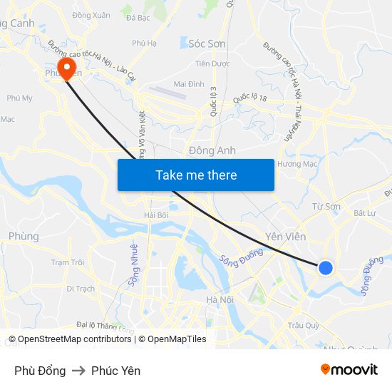 Phù Đổng to Phúc Yên map