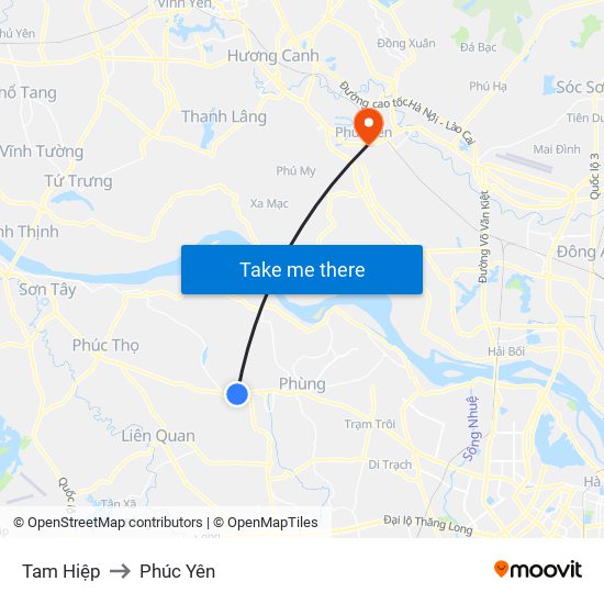 Tam Hiệp to Phúc Yên map