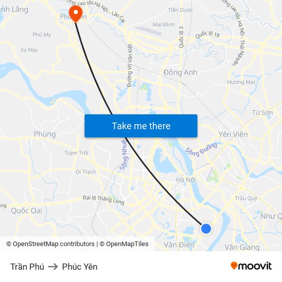 Trần Phú to Phúc Yên map