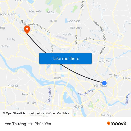 Yên Thường to Phúc Yên map