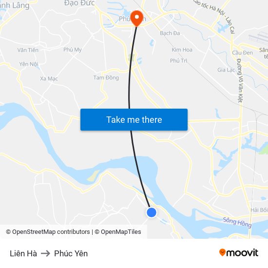 Liên Hà to Phúc Yên map