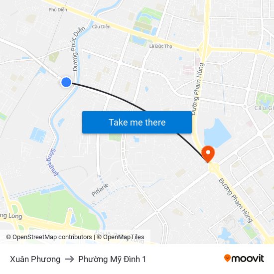 Xuân Phương to Phường Mỹ Đình 1 map