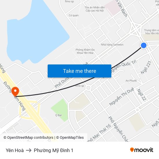 Yên Hoà to Phường Mỹ Đình 1 map