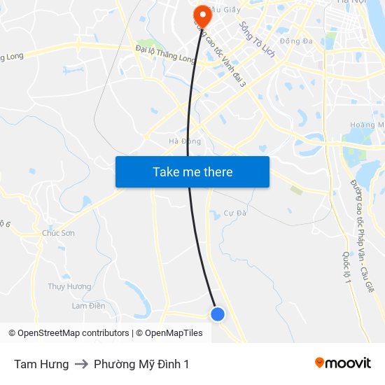 Tam Hưng to Phường Mỹ Đình 1 map