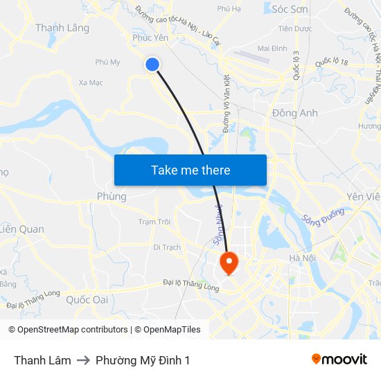 Thanh Lâm to Phường Mỹ Đình 1 map