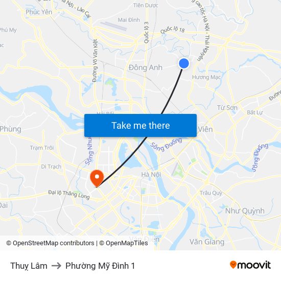 Thuỵ Lâm to Phường Mỹ Đình 1 map