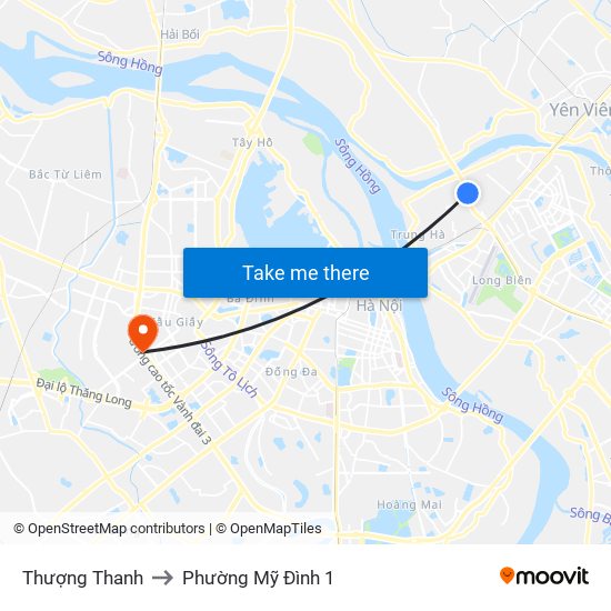 Thượng Thanh to Phường Mỹ Đình 1 map