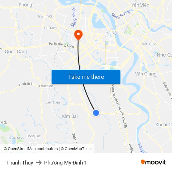 Thanh Thùy to Phường Mỹ Đình 1 map