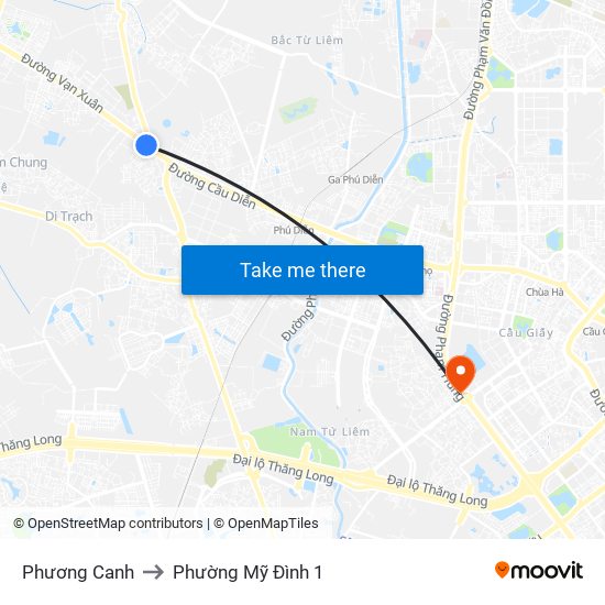 Phương Canh to Phường Mỹ Đình 1 map