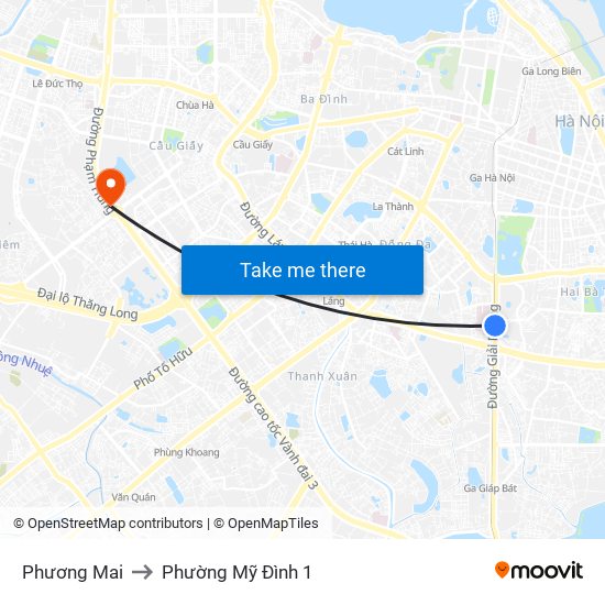 Phương Mai to Phường Mỹ Đình 1 map