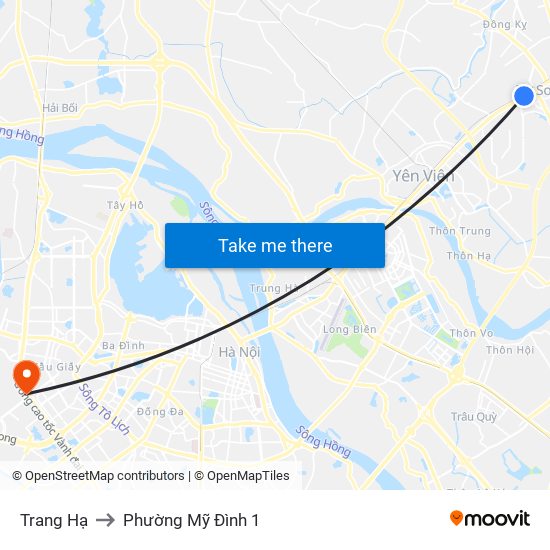 Trang Hạ to Phường Mỹ Đình 1 map