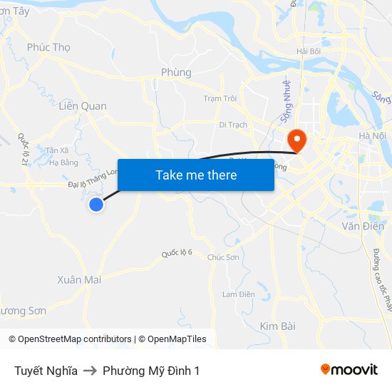 Tuyết Nghĩa to Phường Mỹ Đình 1 map