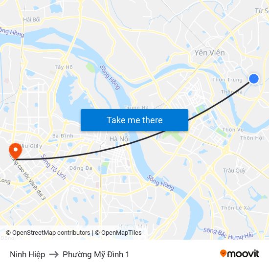 Ninh Hiệp to Phường Mỹ Đình 1 map