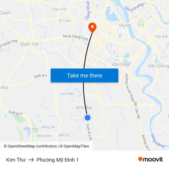 Kim Thư to Phường Mỹ Đình 1 map