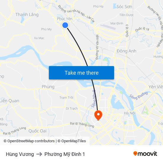 Hùng Vương to Phường Mỹ Đình 1 map