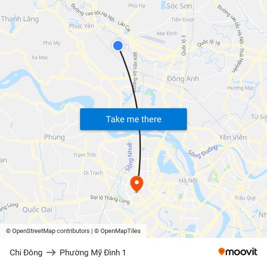 Chi Đông to Phường Mỹ Đình 1 map