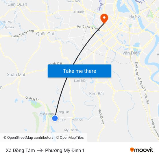 Xã Đồng Tâm to Phường Mỹ Đình 1 map