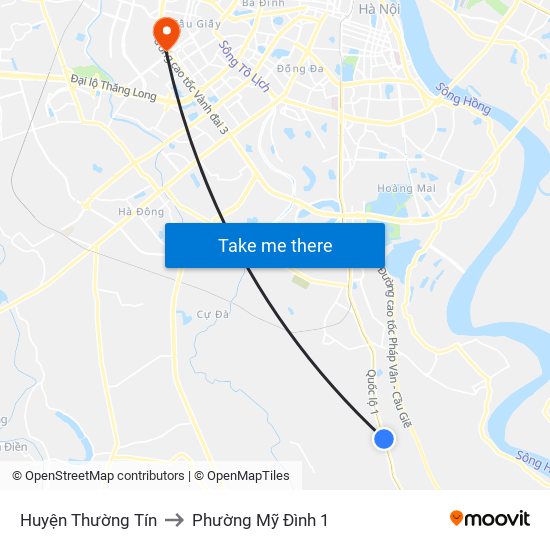 Huyện Thường Tín to Phường Mỹ Đình 1 map