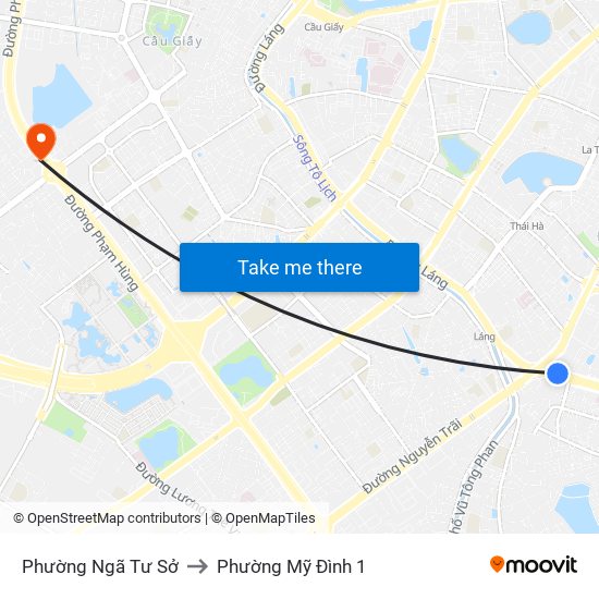 Phường Ngã Tư Sở to Phường Mỹ Đình 1 map