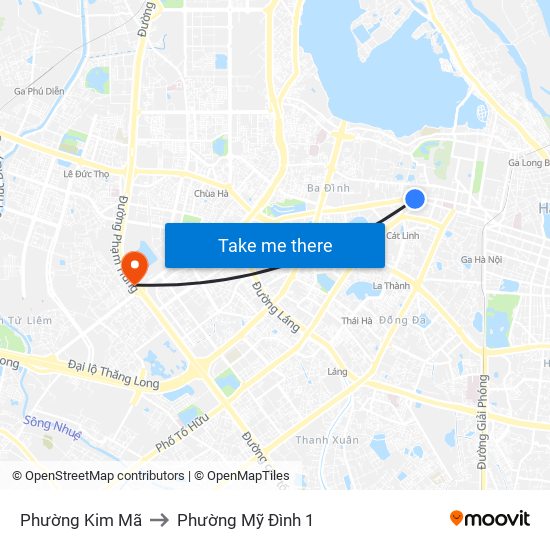 Phường Kim Mã to Phường Mỹ Đình 1 map