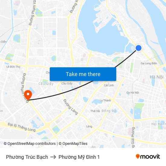 Phường Trúc Bạch to Phường Mỹ Đình 1 map