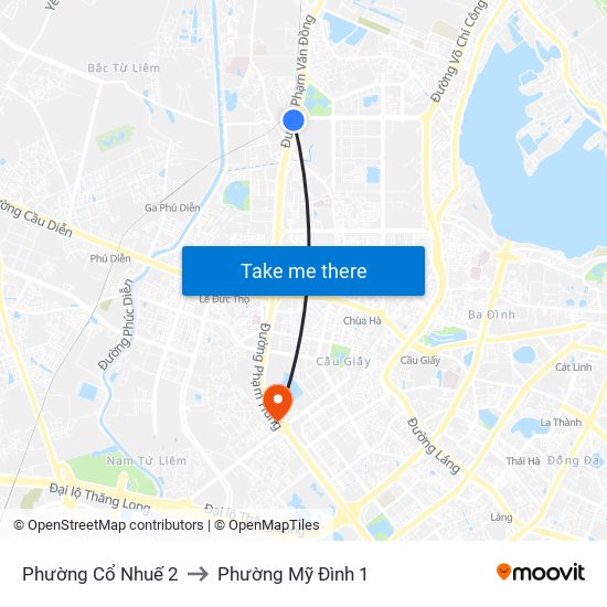 Phường Cổ Nhuế 2 to Phường Mỹ Đình 1 map