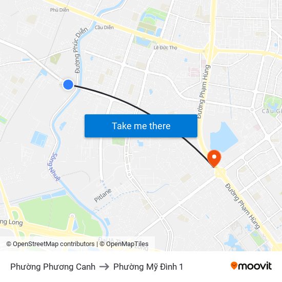 Phường Phương Canh to Phường Mỹ Đình 1 map