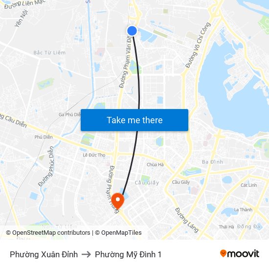 Phường Xuân Đỉnh to Phường Mỹ Đình 1 map