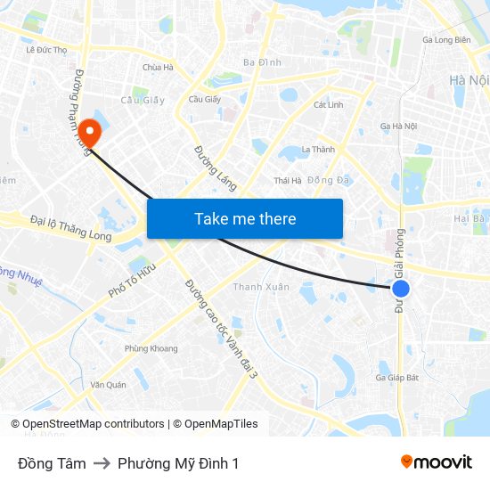 Đồng Tâm to Phường Mỹ Đình 1 map