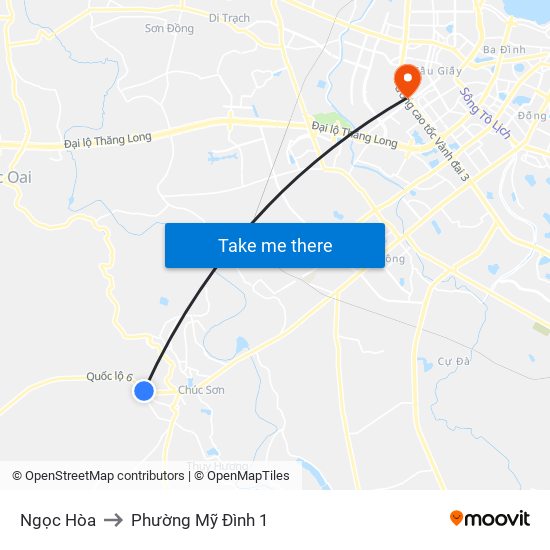 Ngọc Hòa to Phường Mỹ Đình 1 map