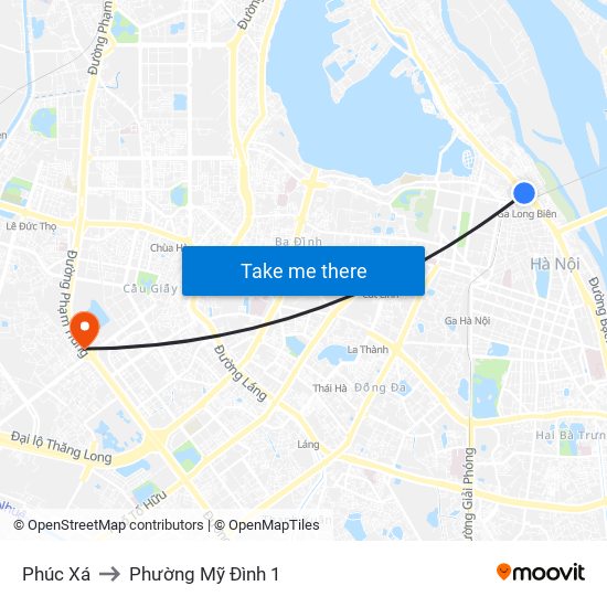 Phúc Xá to Phường Mỹ Đình 1 map