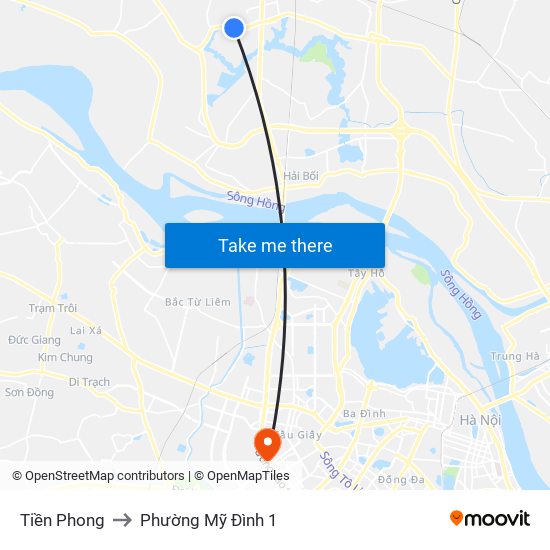 Tiền Phong to Phường Mỹ Đình 1 map