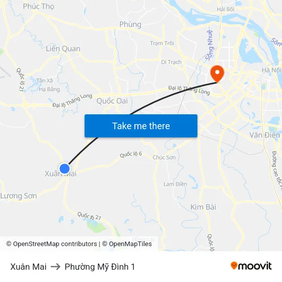 Xuân Mai to Phường Mỹ Đình 1 map
